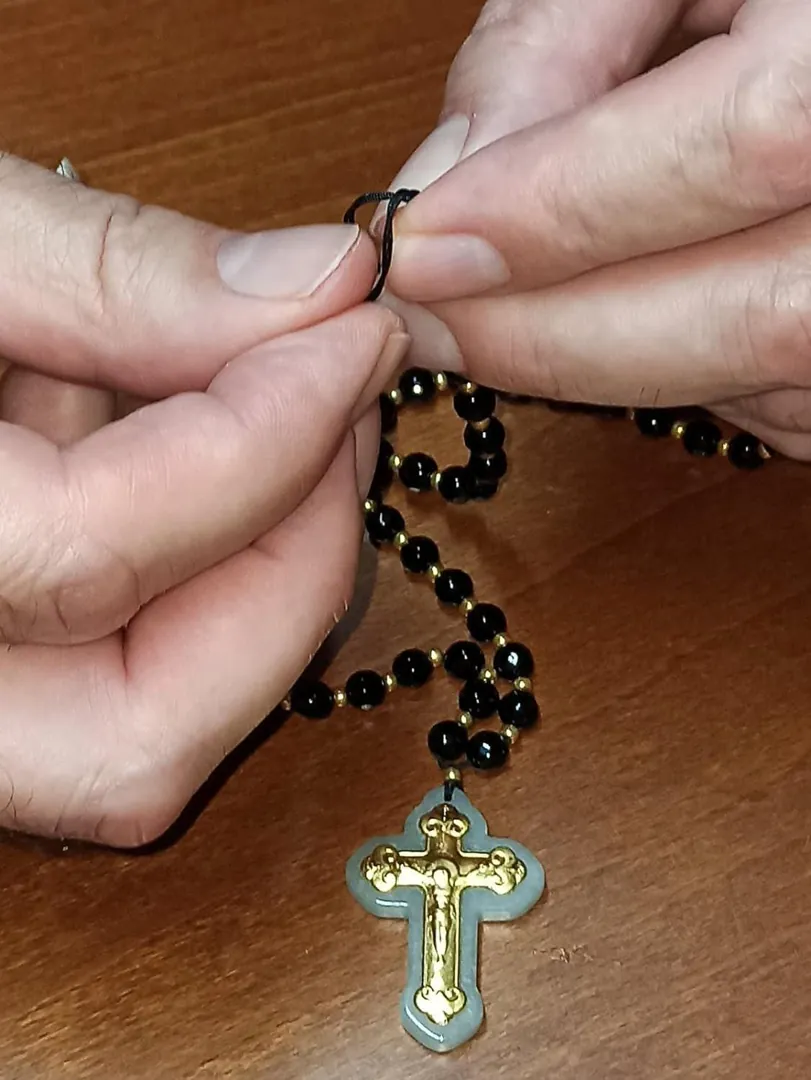 18k Solid Gold Crucifix Necklace, Christian Rosary Necklace for Women, Natural Gemstone Jewelry, Christian Gifts, 70 Natural Jade 4mm Gemstones.