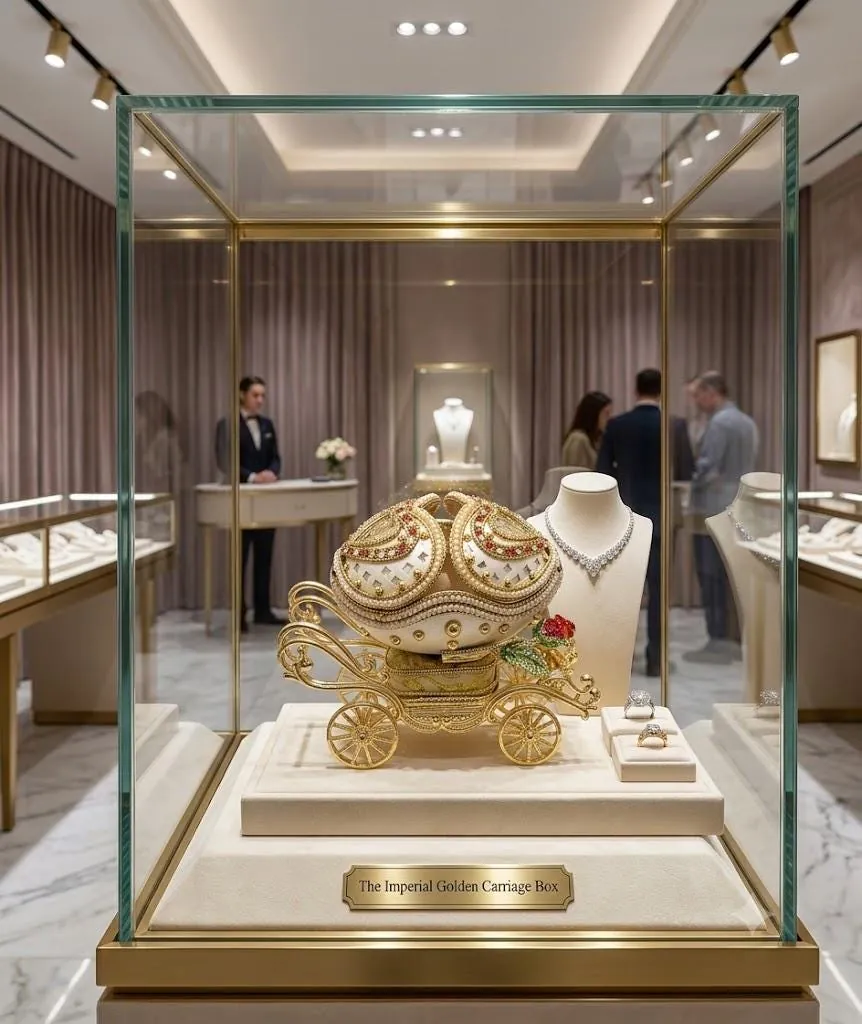 1988 Vintage Rose Faberge Style Egg Music Box – REAL Eggshell, Fabergé Egg LOVE Heart Ruby CARRIAGE Austrian Crystals Diamonds Pierre Lorren