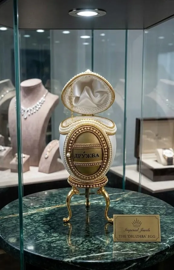 1990 Real Eggshell Faberge Musical Egg Pure Gold Decor Handcarved Silk Interior Fabergé-Style Egg Friendship Friend Gift for Someone Special