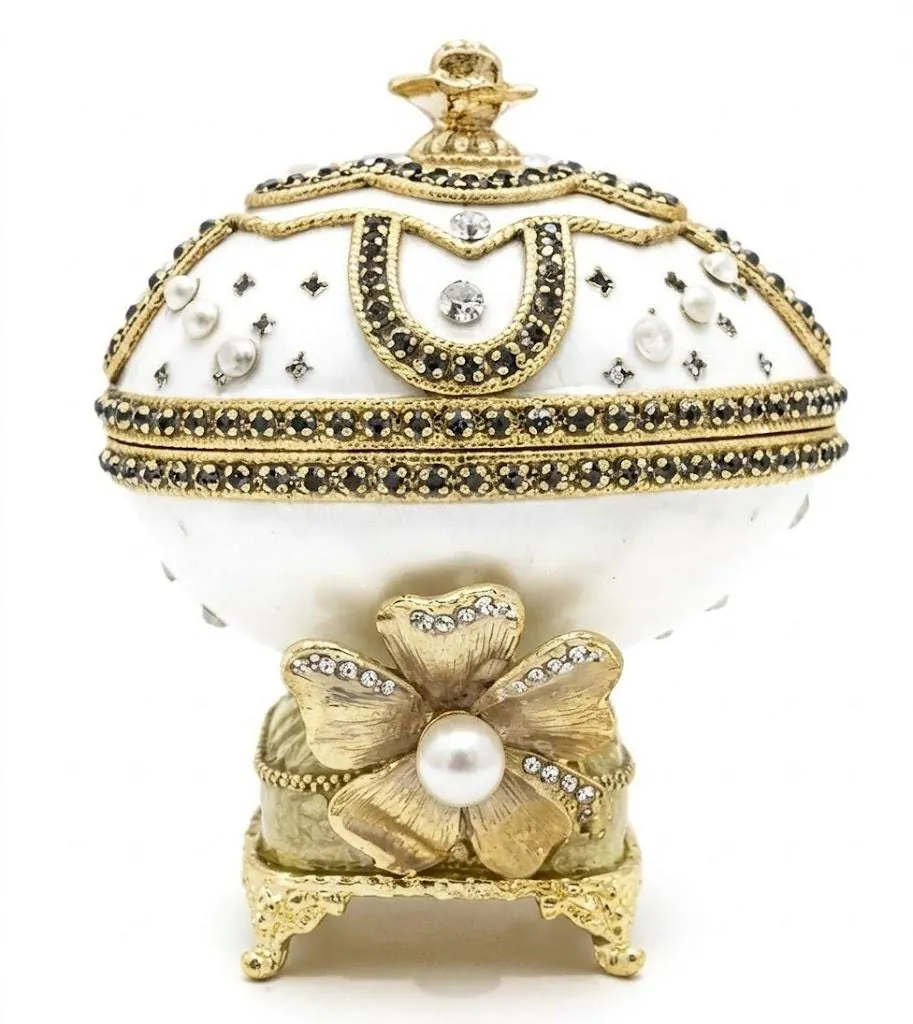 2010 Vintage Faberge Egg Jewelry Box Fabergé Style Eggs Real Egg Shell Faberge Music Box Austrian Crystal Diamonds Pure Gold - Pierre Lorren