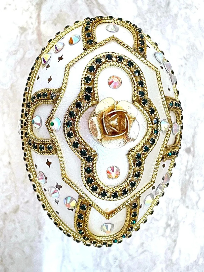 2010 Vintage Faberge Egg Jewelry Box Fabergé Style Eggs Real Egg Shell Faberge Music Box Austrian Crystal Diamonds Pure Gold - Pierre Lorren