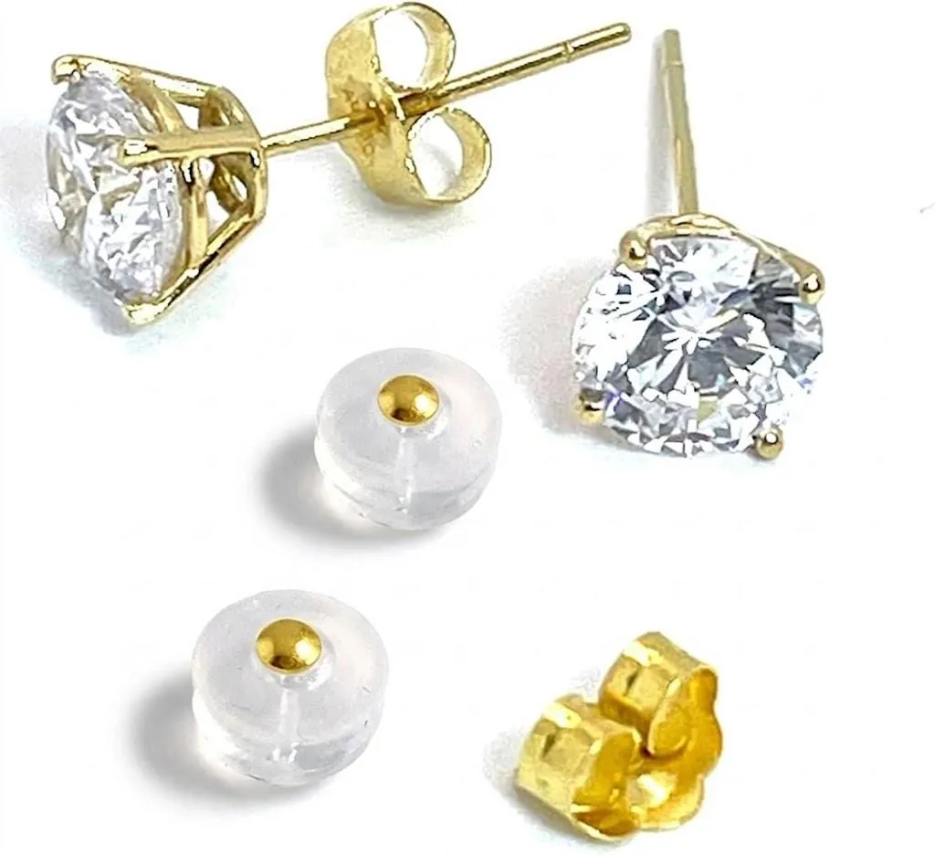 2 Carat Round Diamond Solitaire Studs, Solid 18k Yellow Gold Earrings