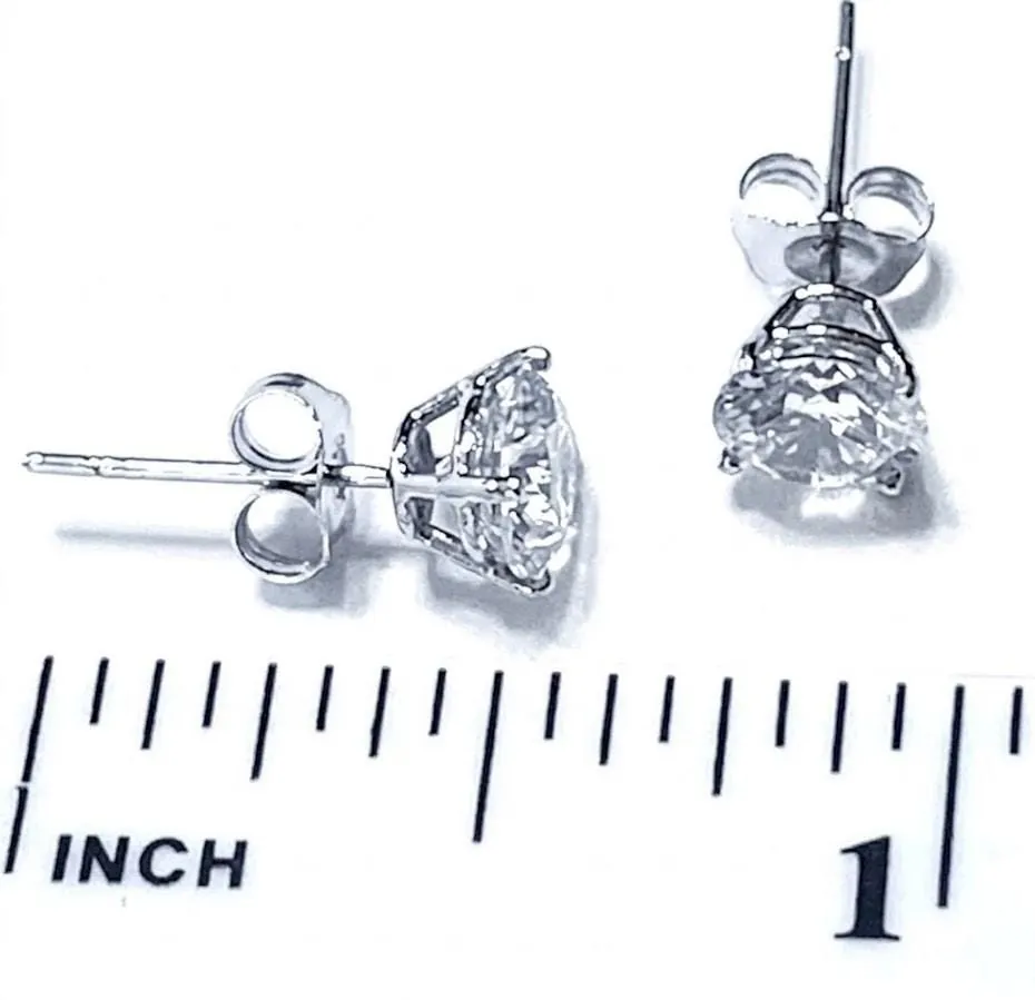 2 Carat Round Diamond Solitaire Studs, Solid 18k White Gold Earrings