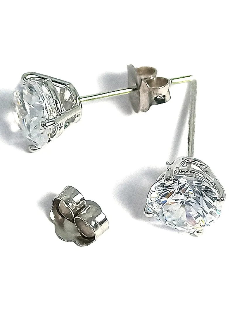 2 Carat Round Diamond Solitaire Studs, Solid 18k White Gold Earrings