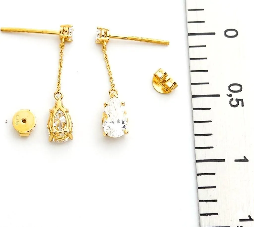 Solid 18k Yellow Gold Pear Cut Diamond Drop Earrings (2 ct TW) Certified