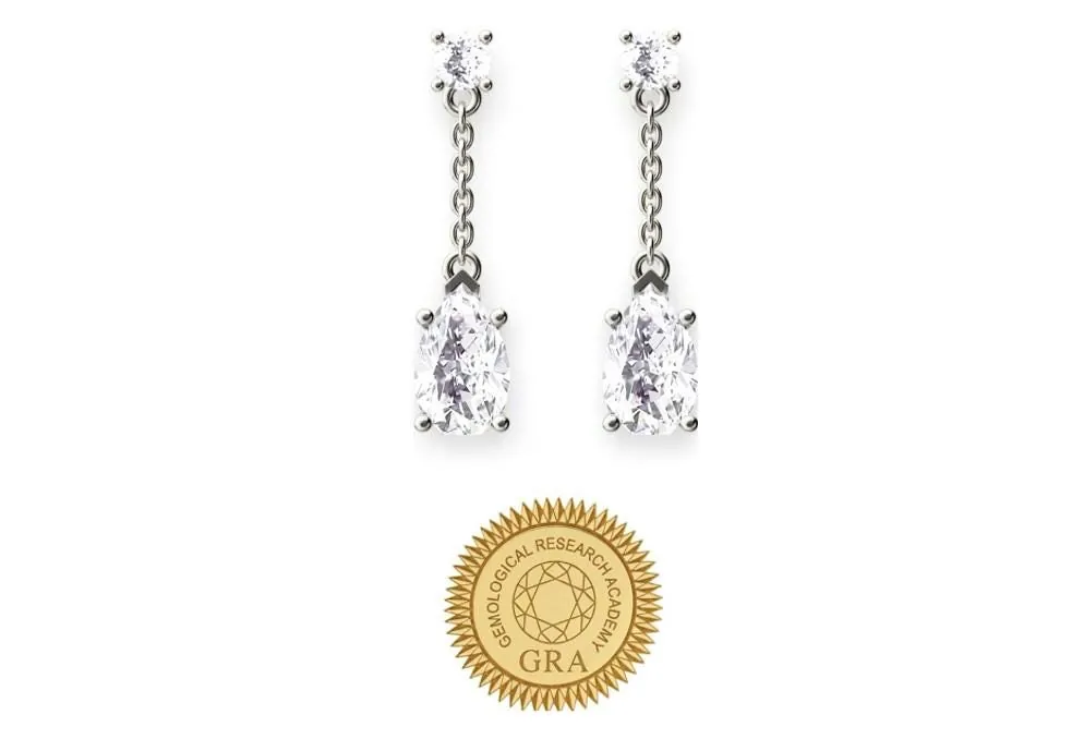 Solid 18k White Gold Pear Cut Diamond Drop Earrings (2 ct TW) Certified