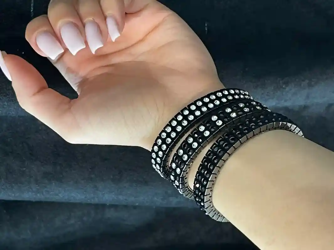 3 Black Evening Bracelet Set,IMPRESSIVE Jewelry for women,Black Statement Bracelets,Black Evening Jewelry Set SWAROVSKI DESIGNER Bracelets 