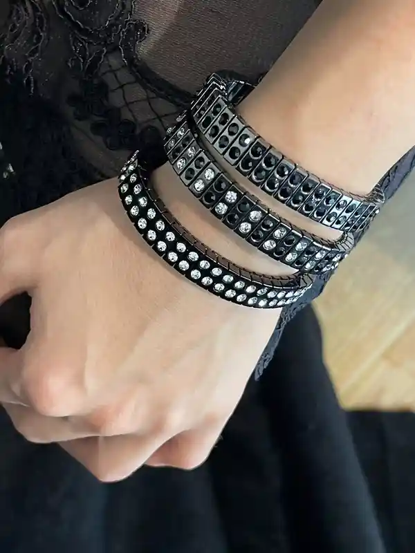 3 Black Evening Bracelet Set,IMPRESSIVE Jewelry for women,Black Statement Bracelets,Black Evening Jewelry Set SWAROVSKI DESIGNER Bracelets 