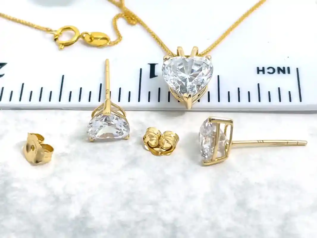 3.5ct Diamond Heart Earrings Diamond Pendant Heart Necklace SOLID 18K GOLD Jewelry HANDMADE Mother's day present gift for her Birthday wife 