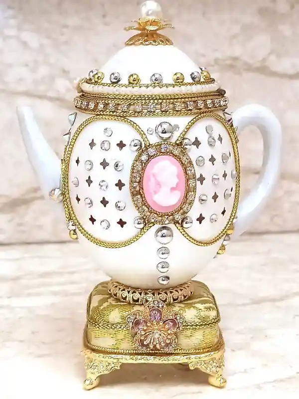 FABERGE-Style Egg Ornaments Queen of Hearts Lady Diana TIARA & Silver Commemorative COIN Royal family Princess of Wales Tea Pot Faberge egg style 
