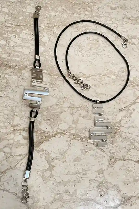 DESIGNER Greek Jewelry SET, SILVER Meander Necklace, Greek Key Bracelet, Ancient Greek Key Set, Anniversary Gift for her, Greek Meander Set 