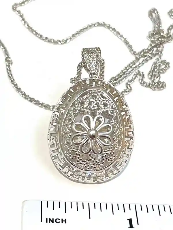 Imperial Faberge style Jewelry, 3 carat Diamond Necklace, Faberge Egg Necklace, Solid Sterling Silver Egg Pendant Necklace, 23
