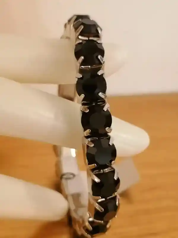 18k White GOLD 79.2ct SWAROVSKI Black Diamond 8mm Tennis Bracelet for Her/Jewelry Gift for Her Grandma Granny Tennis bracelet black Woman 