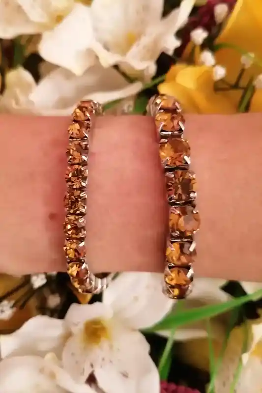 Topaz Tennis Bracelet/Brown Topaz Tennis Bracelet November Birthstone Jewelry/ Austrian Crystal Bracelet/Mnimalist Bracelets for women Gold 