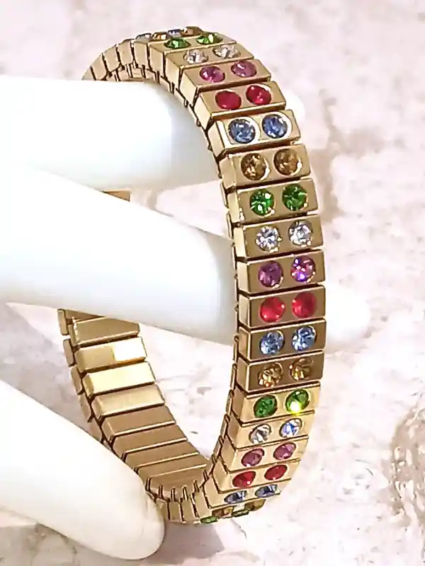 Gemstone Jewelry, 24k GOLD Bracelet, Gift for Her, 96 HANDSET Swarvoski Crystal, HANDMADE Jewelry, Rainbow Bracelet, October Birthstone, 2ct 