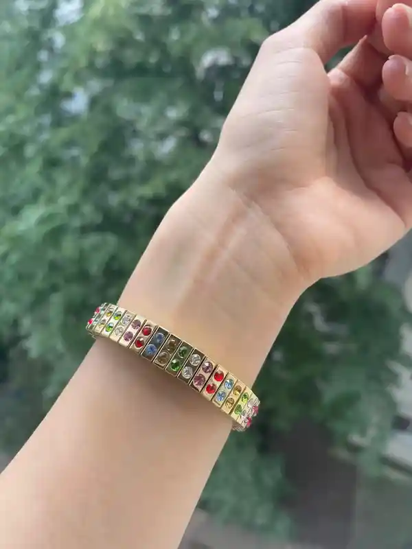 Gemstone Jewelry, 24k GOLD Bracelet, Gift for Her, 96 HANDSET Swarvoski Crystal, HANDMADE Jewelry, Rainbow Bracelet, October Birthstone, 2ct 