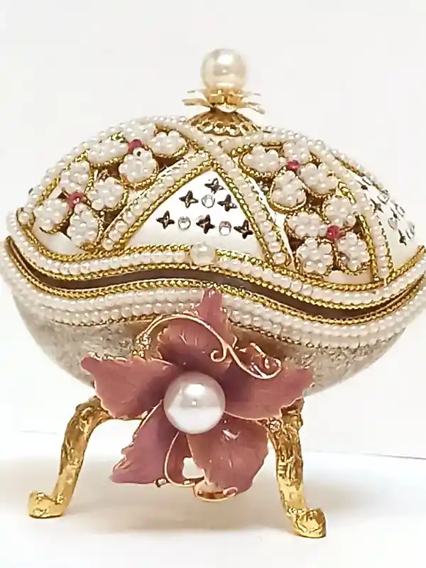 UNIQUE Pink Pearl Jewelry Faberge style egg, New Mom Gift Box,24k GOLD,Trinket Box ,Russian Music Box - Faberge Egg Necklace - 2ct Bracelet 