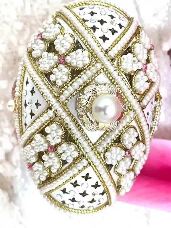 UNIQUE Pink Pearl Jewelry Faberge style egg, New Mom Gift Box,24k GOLD,Trinket Box ,Russian Music Box - Faberge Egg Necklace - 2ct Bracelet 