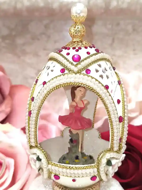 Personalized Gift for her Faberge egg Ornament Custom Figurine HAND Carved Natural Egg Faberge Music box Monogram 24k GOLD HANDMADE present 