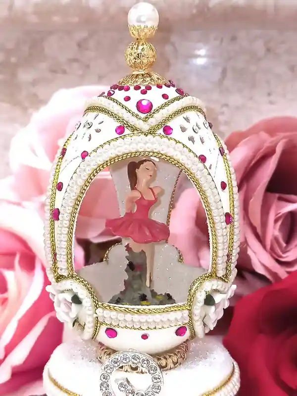 Personalized Gift for her Faberge egg Ornament Custom Figurine HAND Carved Natural Egg Faberge Music box Monogram 24k GOLD HANDMADE present 