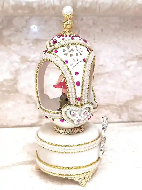 Personalized Gift for her Faberge egg Ornament Custom Figurine HAND Carved Natural Egg Faberge Music box Monogram 24k GOLD HANDMADE present 