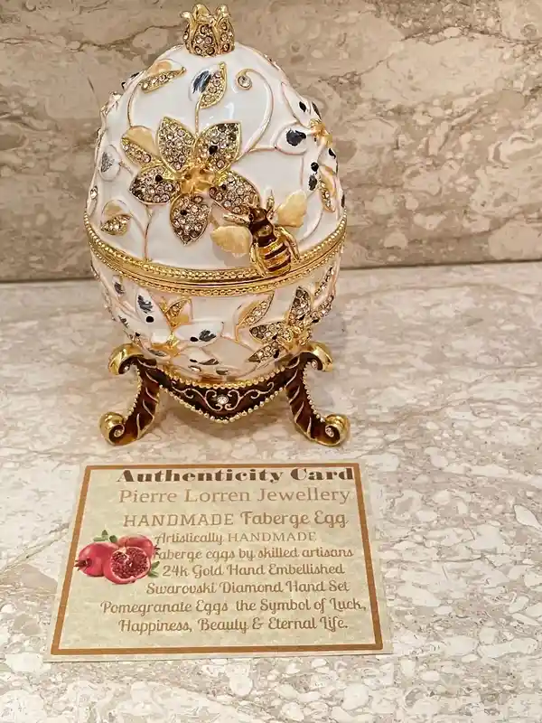 Ruby Red Faberge Egg Mom Birthday Gift Faberge Trinket Box 24k Gold 200 Austrian Crystal Handset Fabergé Love Gifts for Wife Handmade Ornament