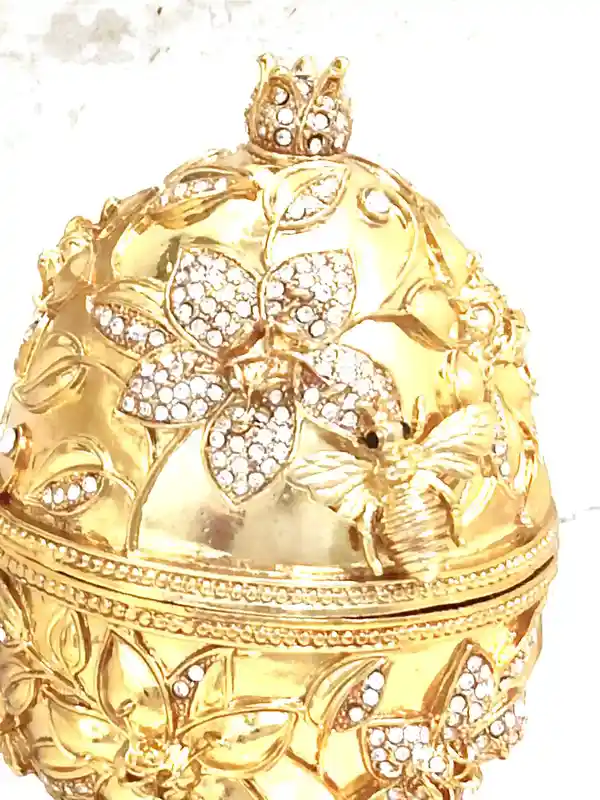 24k GOLD Faberge Collectors Egg Pomegranate Jewelry box Pomagranet GOOD Luck Gift 10ct Diamond HANDMADE Trinket Boxes House Warming Ornament 
