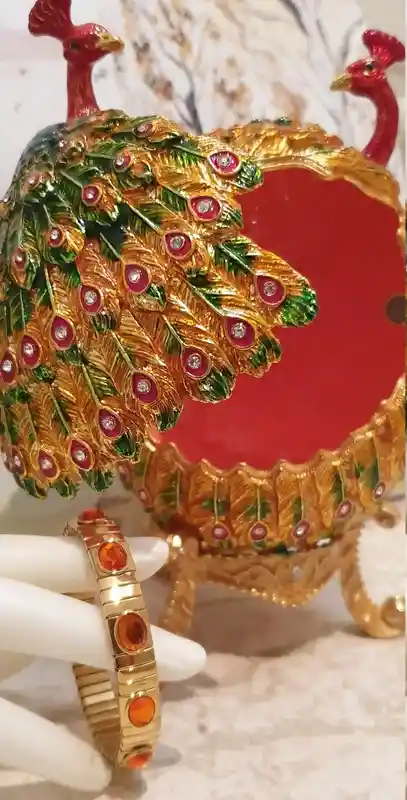Large Easter Egg Ornament Trinket Gift for Couple Faberge Love Peacock 24k GOLD HANDSET 160 Swarovski Diamond & Ruby Bracelet DESIGNER Egg 