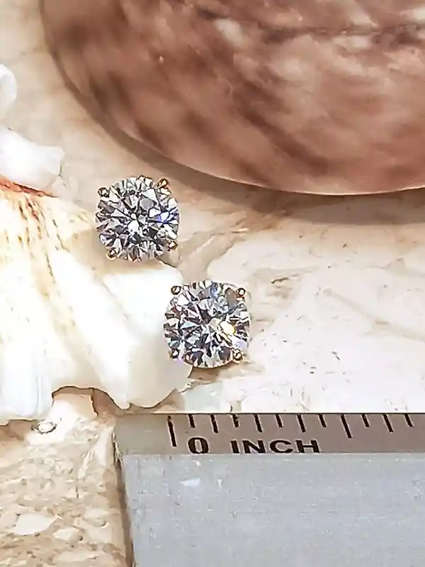 Diamond Stud Earrings - 2 Carat Total Weight Diamond Earrings 18k SOLID GOLD Round SOLITAIRE 4 Prong 6.5MM Stud earrings - Luxury Valentines 