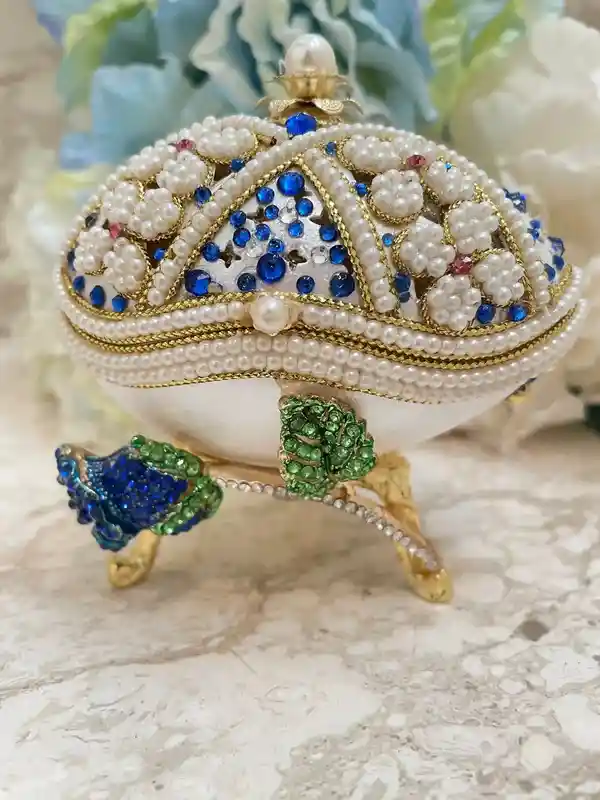 VALENTINE Day gift for her Something Blue FABERGE egg BRIDE tobe present on Valentine's day Faberge egg Handcarved Silk Musical Box present 
