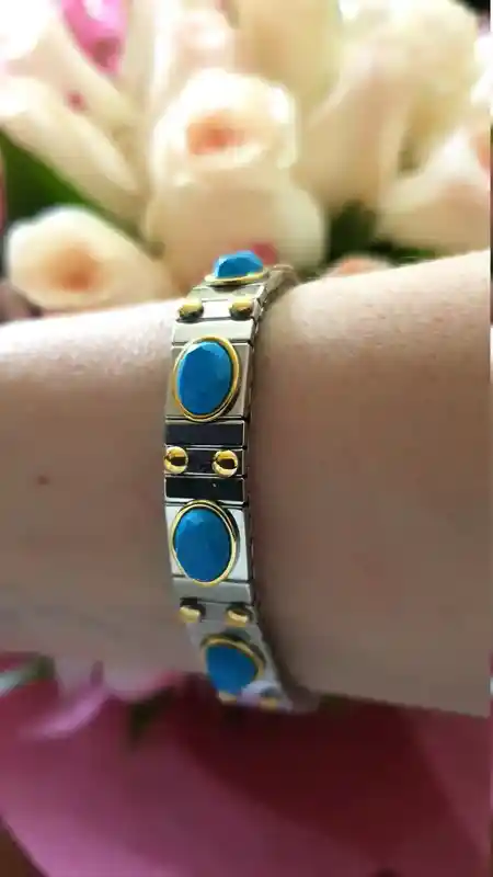 Blue Gemstone bangle bracelet/Blue SILVER stacking bangle/Blue gem flexible bracelet/December birthstone jewelry/Turquoise Gem Stack Bangle/ 
