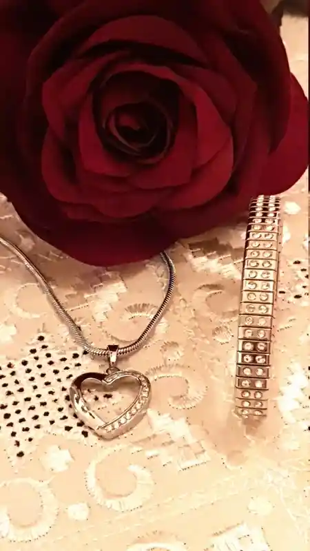 HEART Necklace Pendant Set SILVER bracelet Gift for her SWAROVSKI Crystal Jewelry Ladies Heart Charm Pendant Bangle Jewellery for Women Wife 