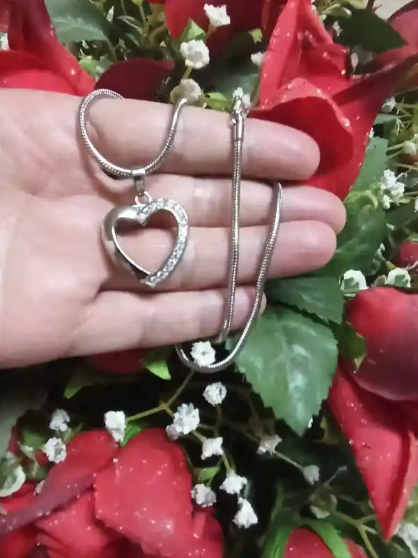 HEART Necklace Pendant Set SILVER bracelet Gift for her SWAROVSKI Crystal Jewelry Ladies Heart Charm Pendant Bangle Jewellery for Women Wife 