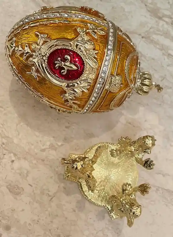 Luxurious 5* Tangerine Quartz Faberge Egg Decor Faberge Egg Jewelry box Guilloche 24k AustrianCrystal Handset Valentine Day Home Decor gift 