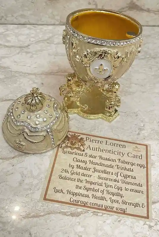 Designer 5* Faberge-Style egg Beige Jewelry Box Faberge Egg Bride Trinket Wedding gift for couple Unique Faberge egg Austrian Crystal HANDSET 5ct 