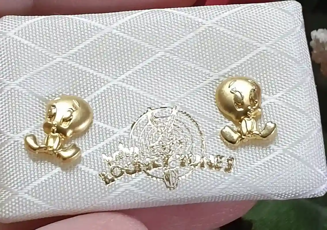 Girls earrings 18k solid GOLD Tweety Warner bros ORIGINAL / Gold Stud Earrings Looney Tune baby shower gift for girl Tweety Bird womens gift 