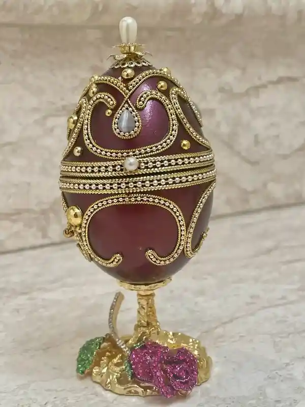 Valentines day Rose ONE OfA KIND Amethyst Rose Faberge-Style Egg Musical + Faberge Egg Diamond Necklace Gold Jewelry Gift for her Birthday Wedding 