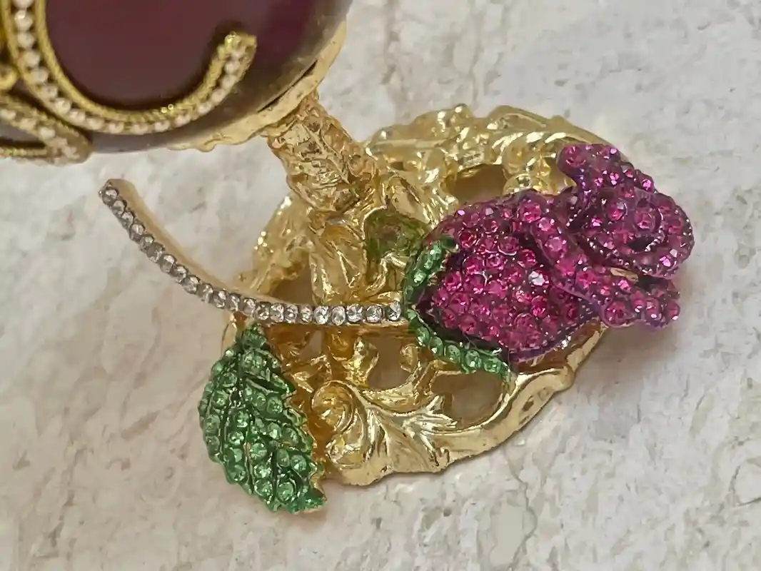 Valentines day Rose ONE OfA KIND Amethyst Rose Faberge-Style Egg Musical + Faberge Egg Diamond Necklace Gold Jewelry Gift for her Birthday Wedding 