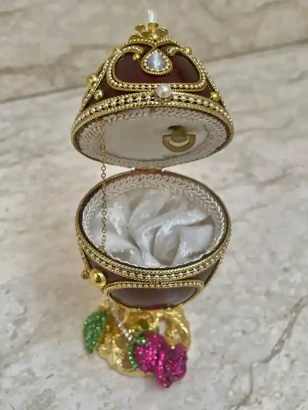 Valentines day Rose ONE OfA KIND Amethyst Rose Faberge-Style Egg Musical + Faberge Egg Diamond Necklace Gold Jewelry Gift for her Birthday Wedding 