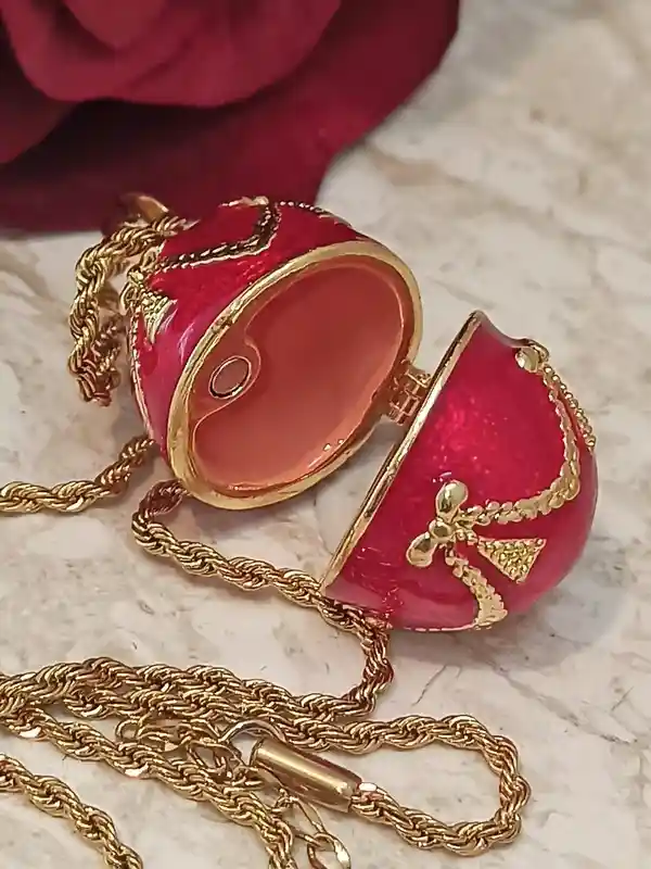 Designer Jewelry Faberge-Style Egg Necklace Faberge egg Pendant Valentine Day gift for her Faberge style egg 24k Austrian Crystal HANDSET Locket 