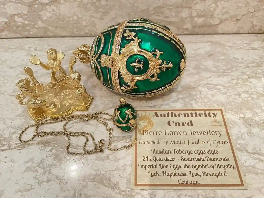 Imperial Off-White Fabergé Egg style GOLD 4ct Collectors Egg Fabergé Eggs & Silver Jewelry Fabergé Egg Trinket Box 200 Swarovski HANDMADE SET