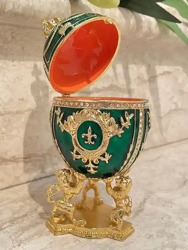 Emerald Necklace Gold, Faberge Egg Style PLUS 24k Faberge Pendant, Faberge Jewelry box, Green Gifts for her, 200 Austrian Crystals Handset 