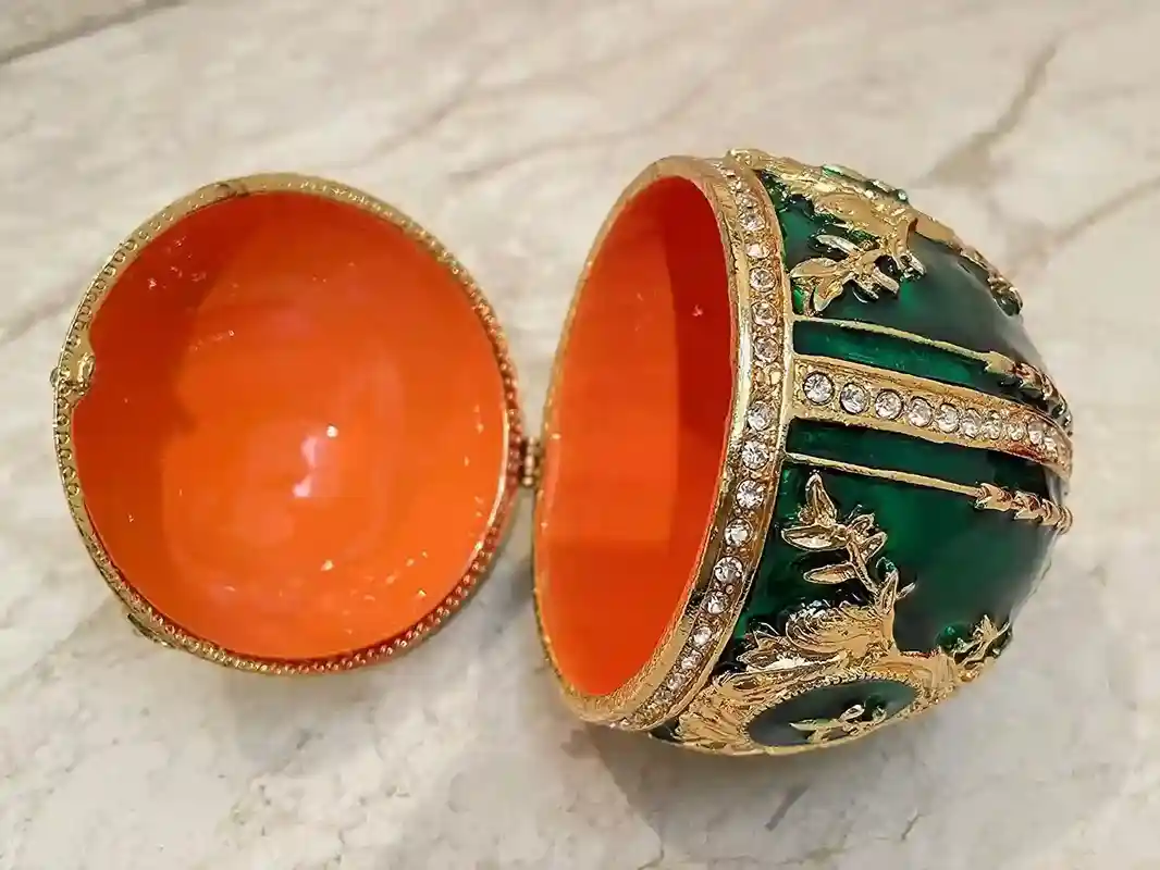 Faberge Egg, Emerald Jewelry Box, Faberge Green Egg, Birthday gift, Faberge style Decorative boxes, HANDMADE,200Austrian Crystal Handset 24k 