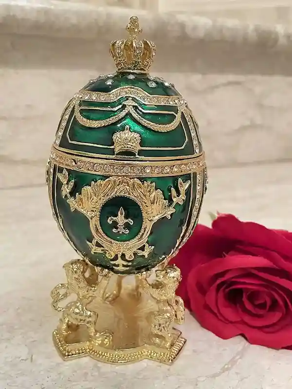 Faberge Egg, Emerald Jewelry Box, Faberge Green Egg, Birthday gift, Faberge style Decorative boxes, HANDMADE,200Austrian Crystal Handset 24k 