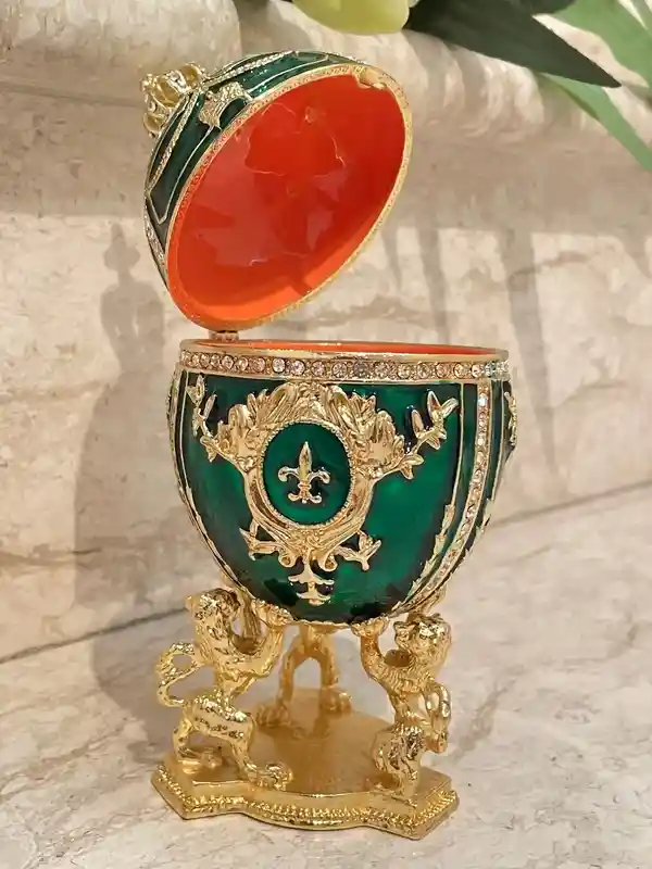 Faberge Egg, Emerald Jewelry Box, Faberge Green Egg, Birthday gift, Faberge style Decorative boxes, HANDMADE,200Austrian Crystal Handset 24k 