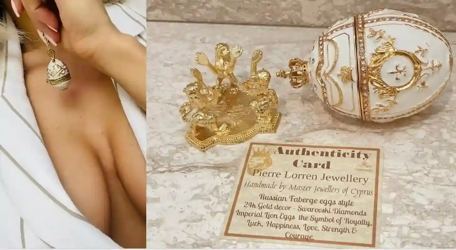 Luxury Handmade White Faberge Egg Crystal Jewelry box & Faberge Pendant Engagement gift for her Imperial Fabrerge style Egg SET 24k HANDSET 