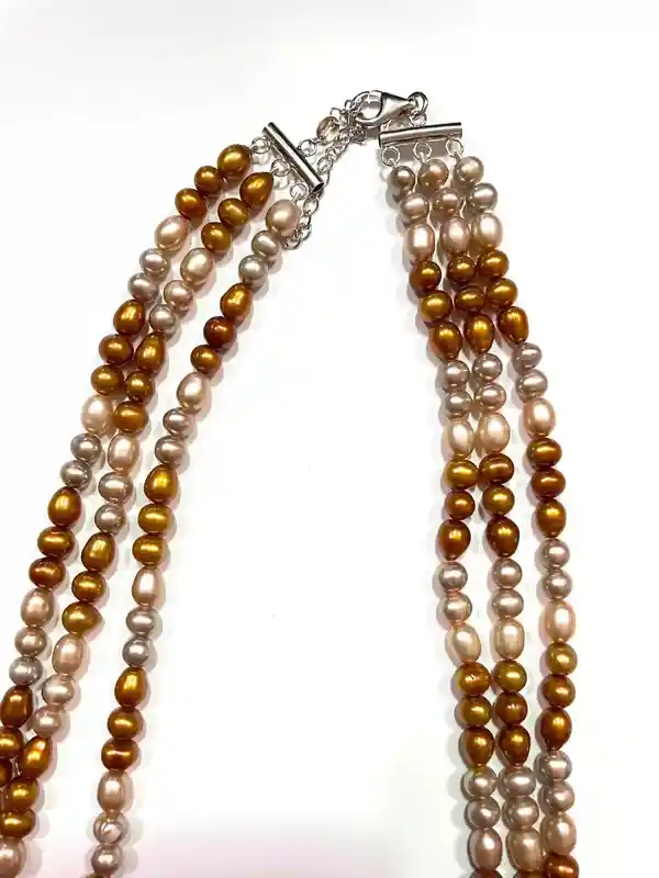 Akoya Pearl Necklace - Natural Pearl Jewelry - 3 strand Pearl Necklace - Solid Silver clasp 48cm -54 cm SILK Hand Knotted Pearl Jewelry wife 