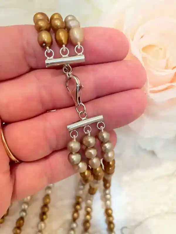 Akoya Pearl Necklace - Natural Pearl Jewelry - 3 strand Pearl Necklace - Solid Silver clasp 48cm -54 cm SILK Hand Knotted Pearl Jewelry wife 