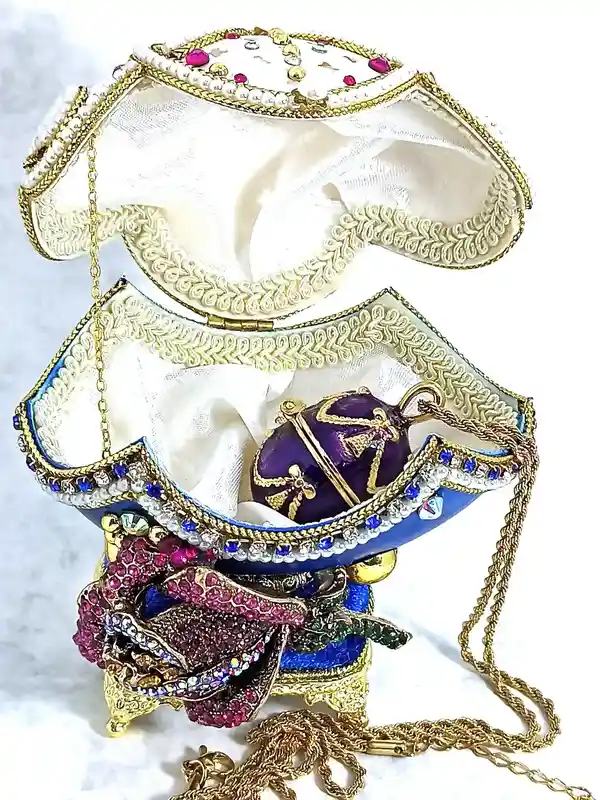 Amethyst, Faberge-Style Music Box- REAL Egg Luxury Valentine MASTERPIECE Faberge Egg style Imperial Art Nouveau Jewelry Box , Faberge egg, 24kGold 