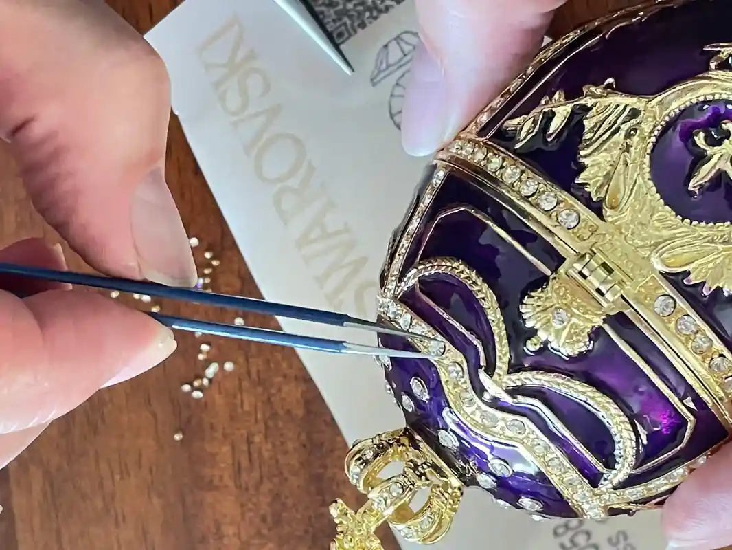Stunning June birthday gifts for her, Amethyst Faberge egg Jewelry box, PLUS, Faberge Egg Necklace, Faberge Egg Pendant, June gifts,24k GOLD 